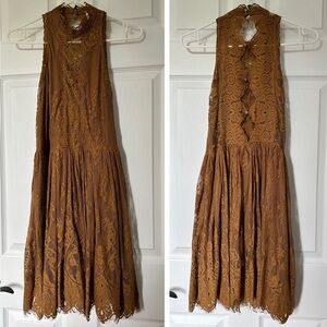 Free People Verushka Lace Dress in Gold/Olive